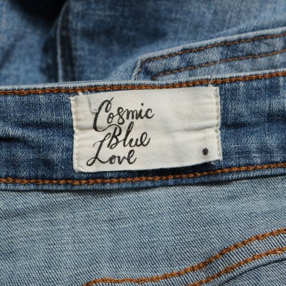 Cosmic Blue Love High Rise Distressed Ankle Skinny Jeans Frayed Hem Size 28P - Picture 8 of 12